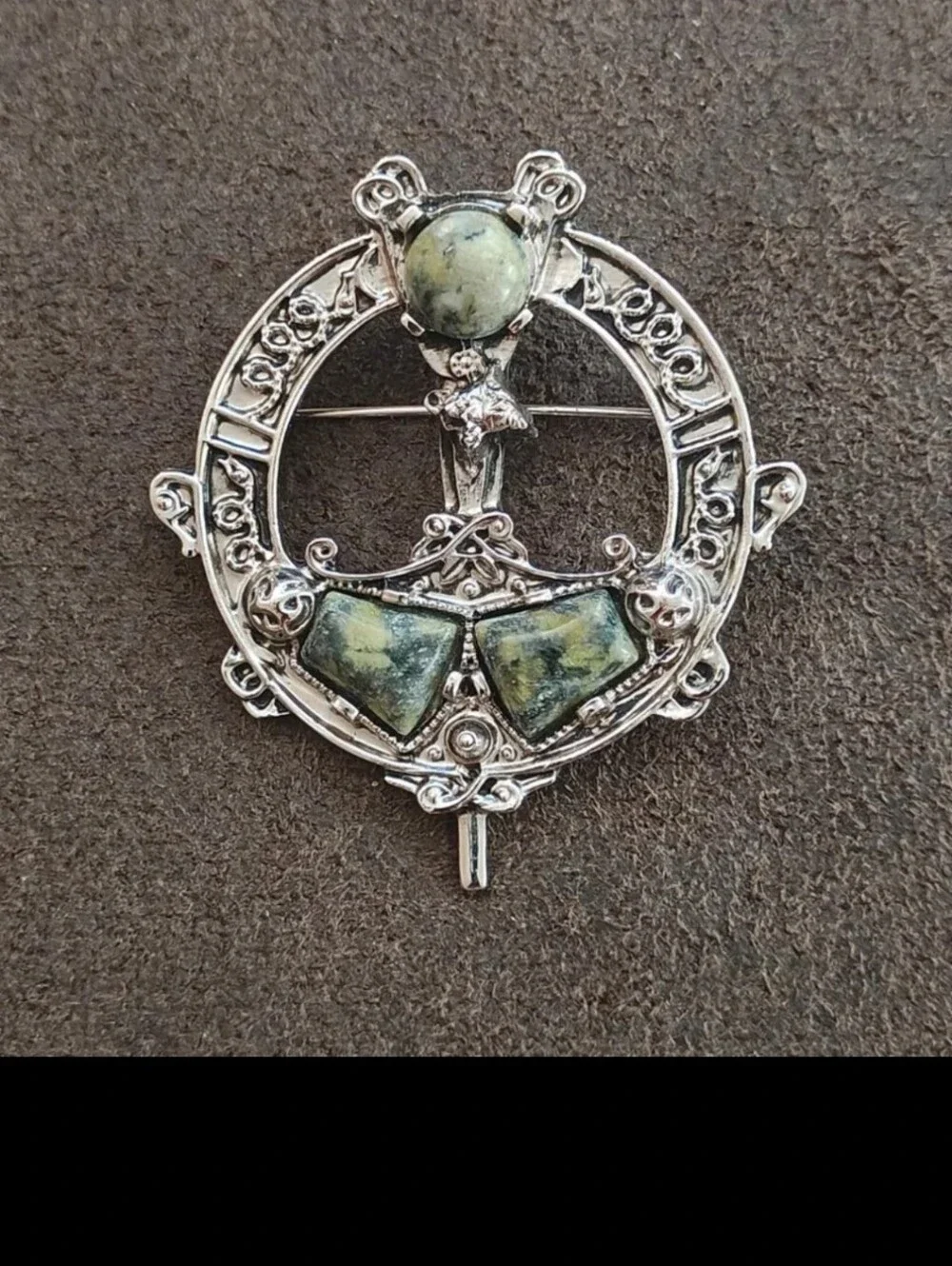 1970s Celtic Revival Connemara Style Silver Tone Brooch & Pendant.